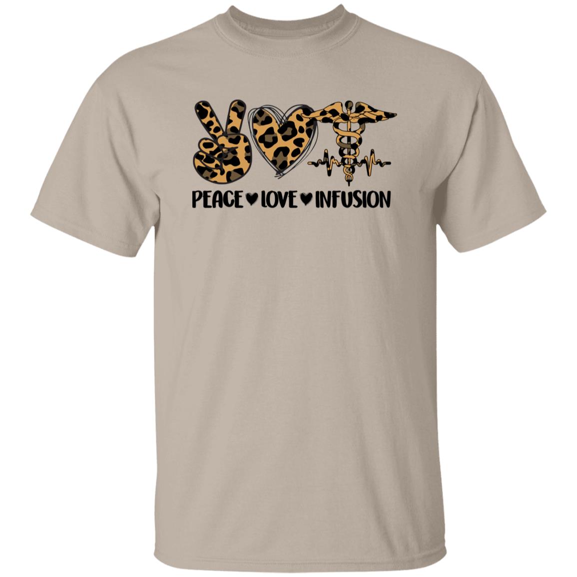 Peace Love Infusion T-Shirt Leopard skin Oncology Infusion Nurse Unisex Tee Sand White Sport Grey-Family-Gift-Planet