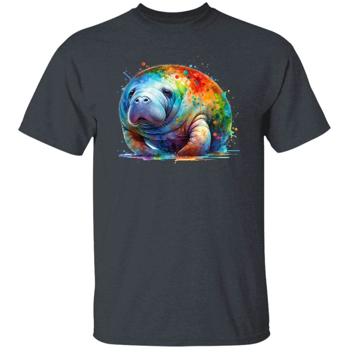 Artistic Manatee Color Splash Unisex T-shirt Black Navy Dark Heather-Family-Gift-Planet