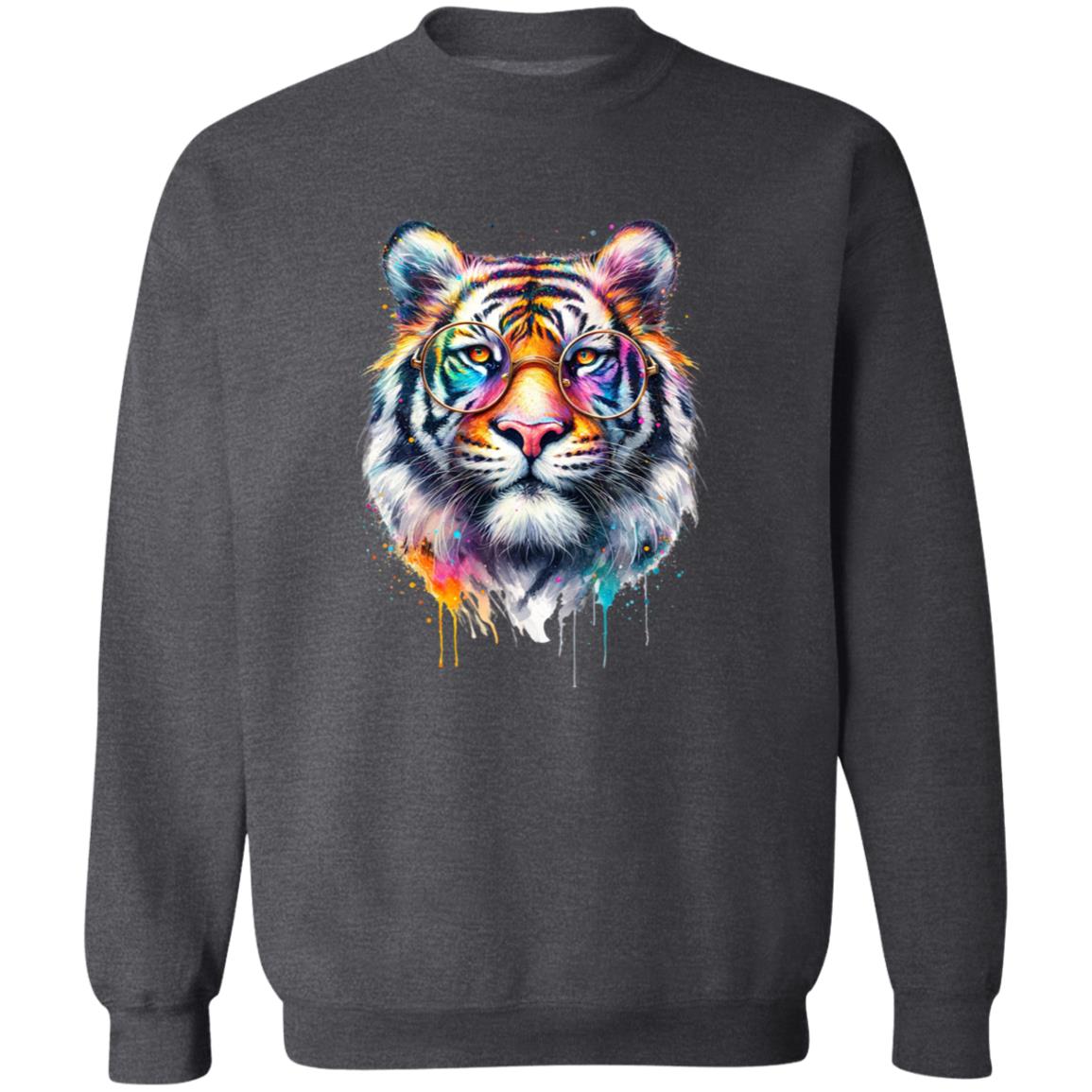 Tiger with eyeglasses Color Splash Unisex Sweatshirt Black Navy Dark Heather-Family-Gift-Planet