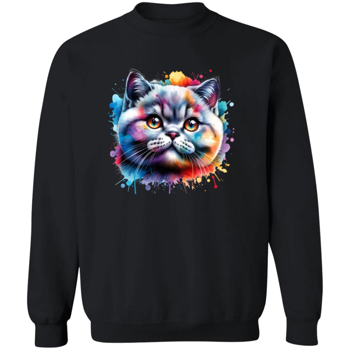 British shorthair Cat Color Splash Unisex Sweatshirt Black Navy Dark Heather-Family-Gift-Planet