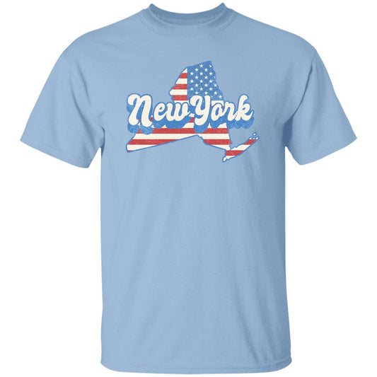 New York US flag Unisex T-Shirt American patriotic New York state tee White Ash Blue-Light Blue-Family-Gift-Planet