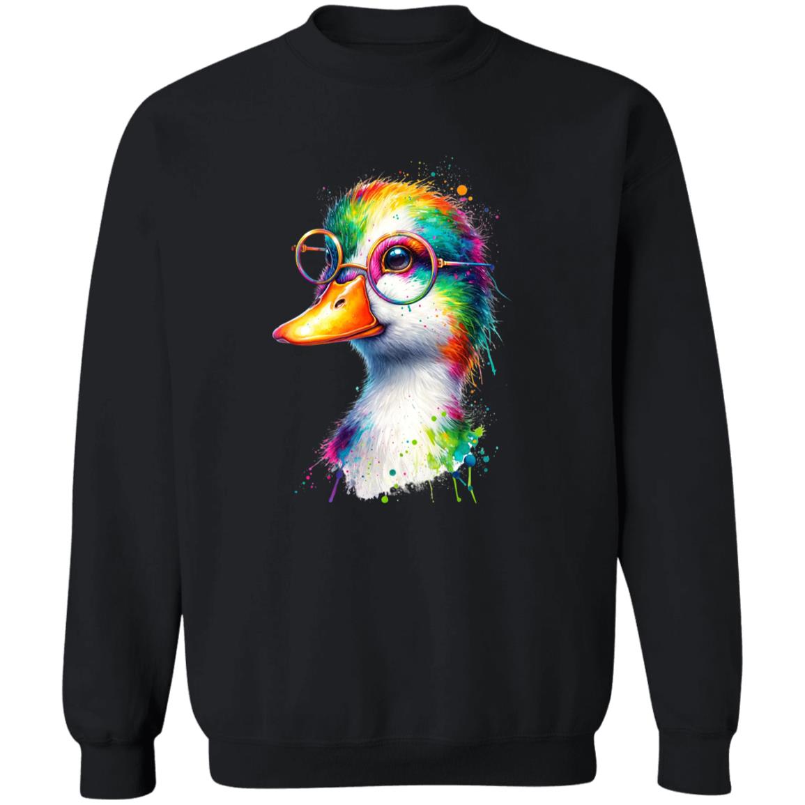 Duck with Eyeglasses Color Splash Unisex Sweatshirt Black Navy Dark Heather-Family-Gift-Planet