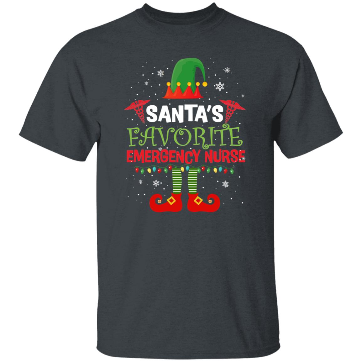 Santa's Favorite Emergency Nurse Christmas Unisex Shirt Black Dark Heather-Family-Gift-Planet