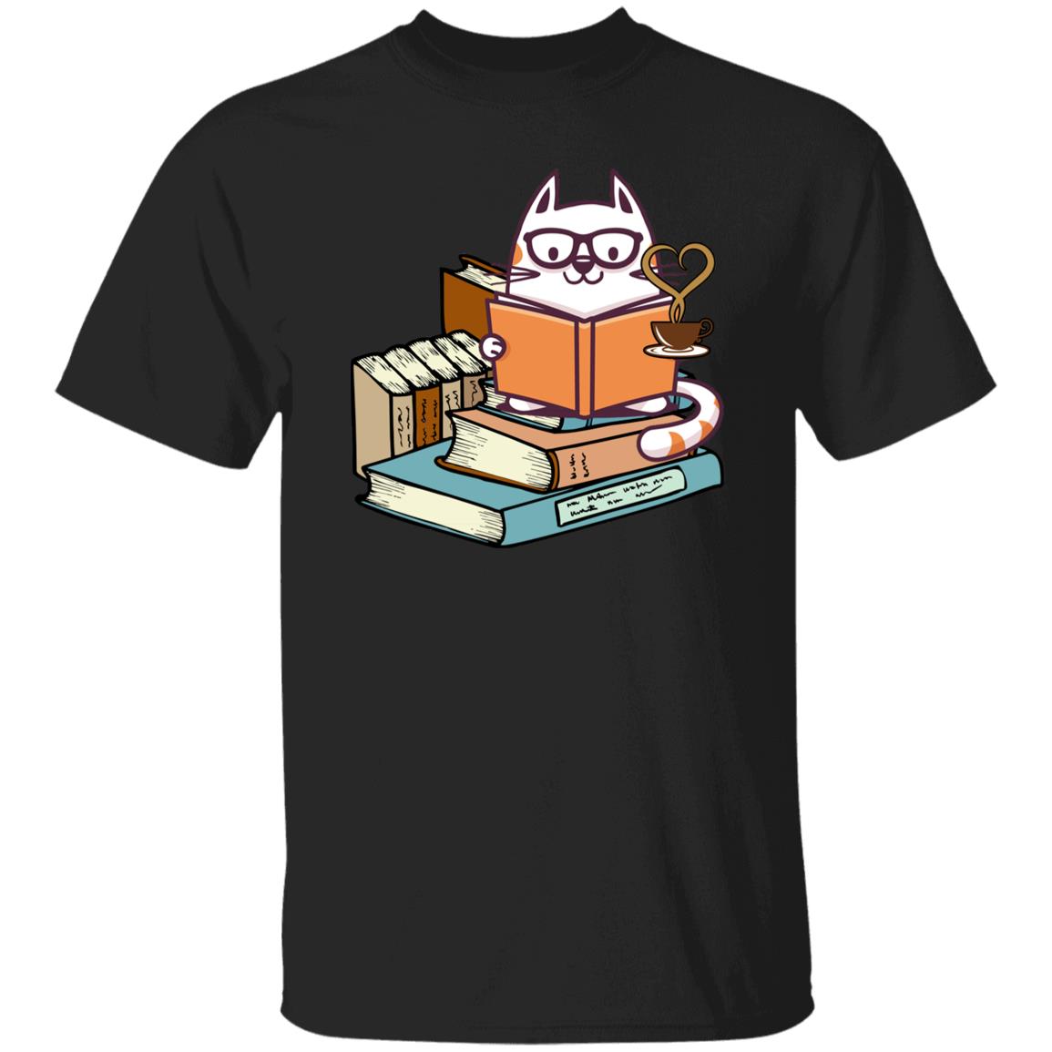 Cat Reading Book T-Shirt gift Coffee books Cat mom Unisex Tee Black Navy Dark Heather-Family-Gift-Planet