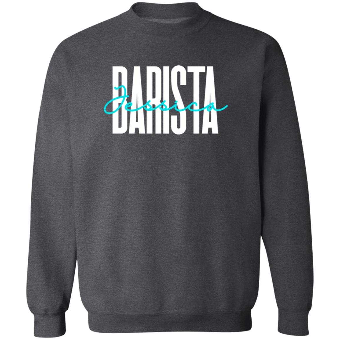 Personalized Barista Unisex Sweatshirt Custom name coffee shop Sand Black Dark Heather-Family-Gift-Planet