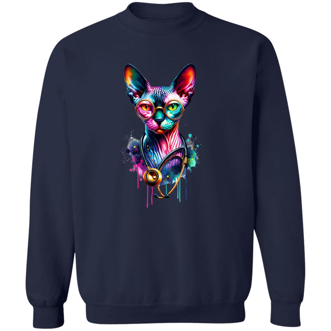 Sphynx cat nurse doctor Color Splash Unisex Sweatshirt Black Navy Dark Heather-Family-Gift-Planet