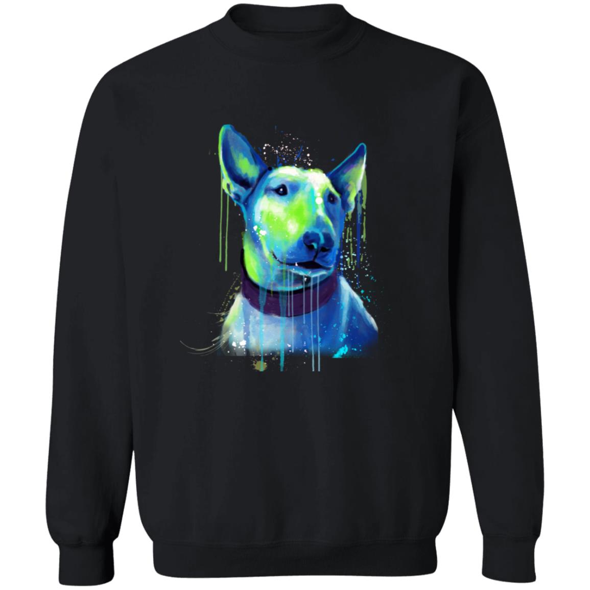Neon green and blue Splash Art Bull Terriers dog Unisex Crewneck Sweatshirt-Family-Gift-Planet