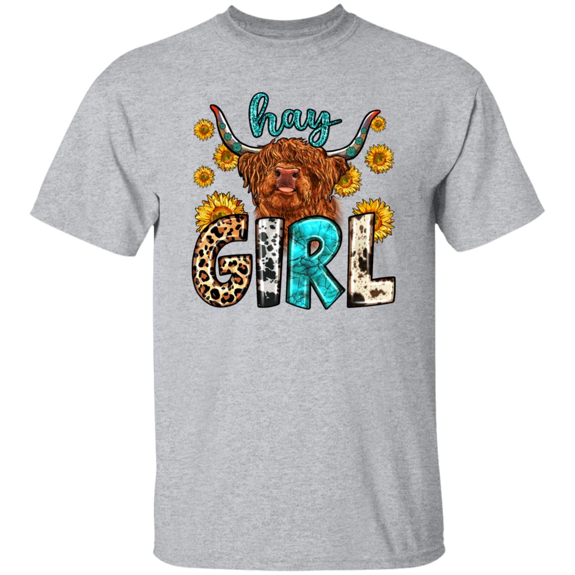 Hay girl T-Shirt gift Western Sunflower highland cow Texas girl Unisex tee Sand White Sport Grey-Family-Gift-Planet