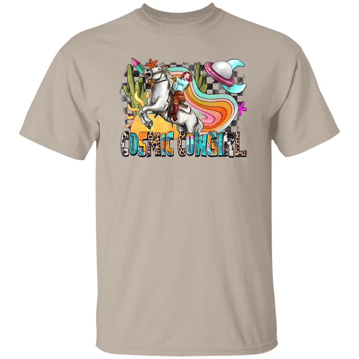 Cosmic cowgirl T-Shirt Alien Texas Western horse cowgirl Unisex tee White Sand Sport Grey-Family-Gift-Planet