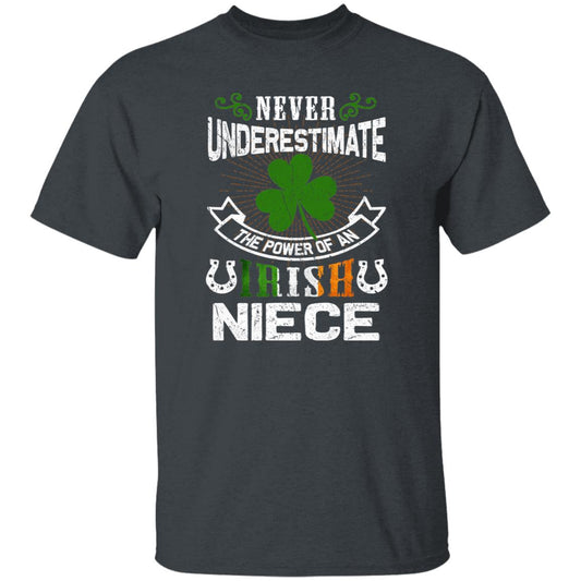 Irish niece St Patrick Day Unisex t-shirt Never underestimate the power of an Irish niece 4XL 5XL 6XL-Dark Heather-Family-Gift-Planet