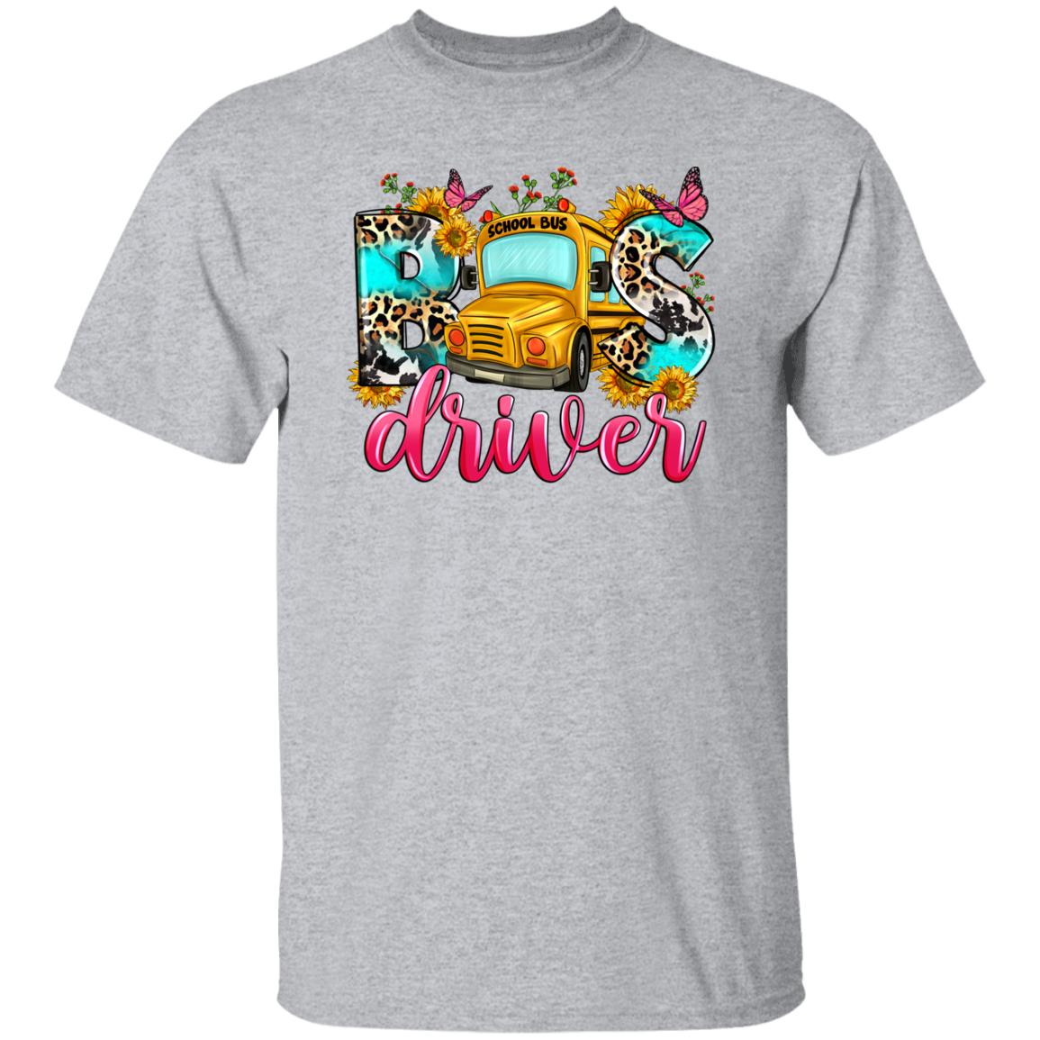 School Bus Driver T-Shirt sunflower leopard skin bus driver Unisex tee White Sand Sport Grey-Family-Gift-Planet