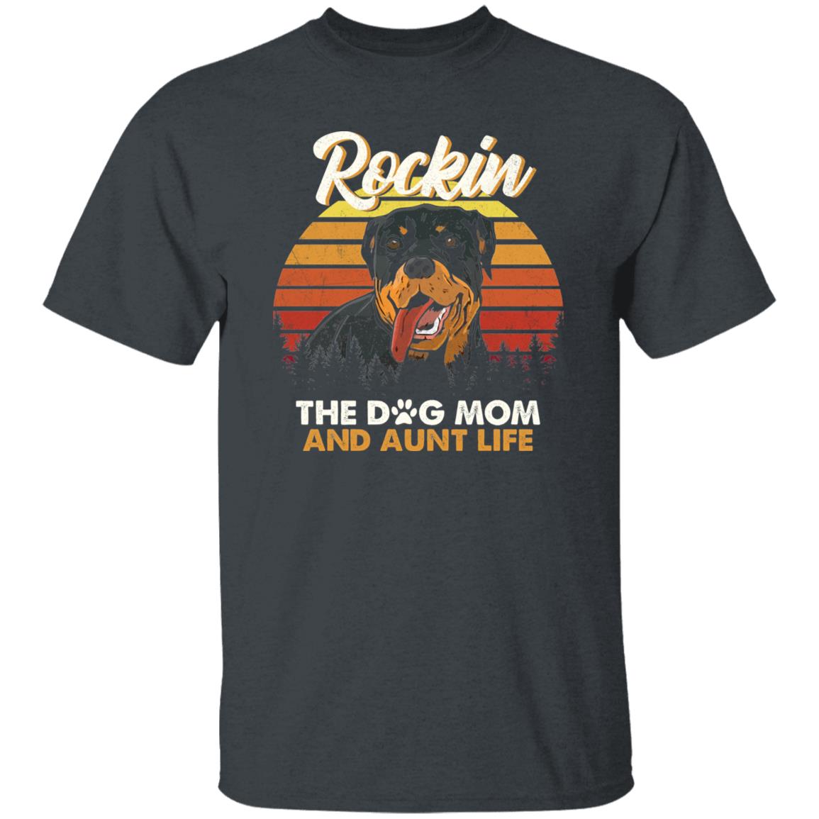 Rockin The Dog Mom and aunt life T-Shirt gift retro Auntie Dog mama Unisex tee Black Navy Dark Heather-Family-Gift-Planet