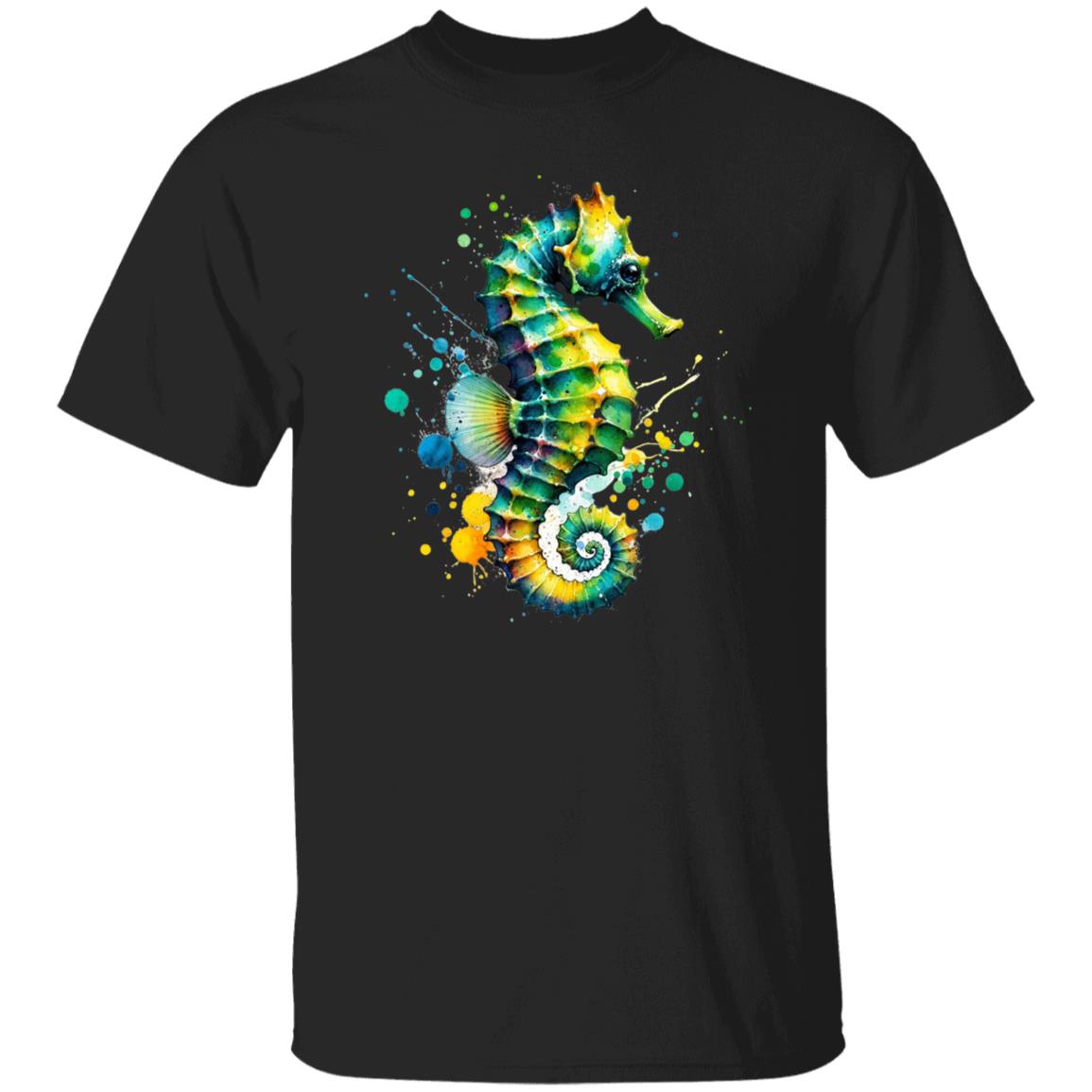 Artistic Seahorse Color Splash Unisex T-shirt Black Navy Dark Heather-Family-Gift-Planet