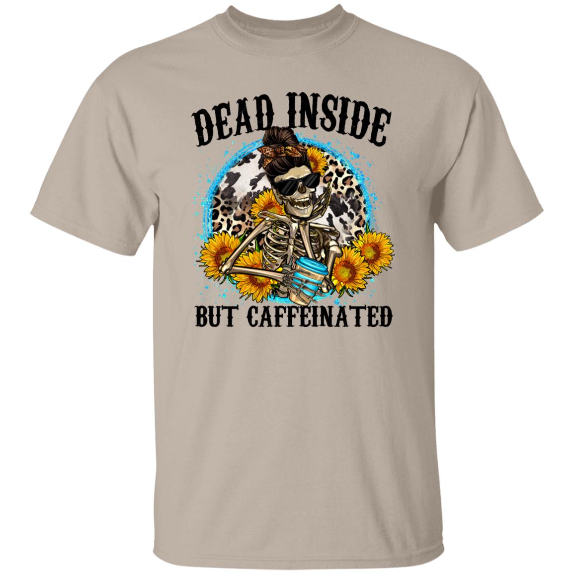 Dead inside but caffeinated T-Shirt gift sunflower skeleton messy ban leopard skin Tee Sand White Sport Grey-Family-Gift-Planet