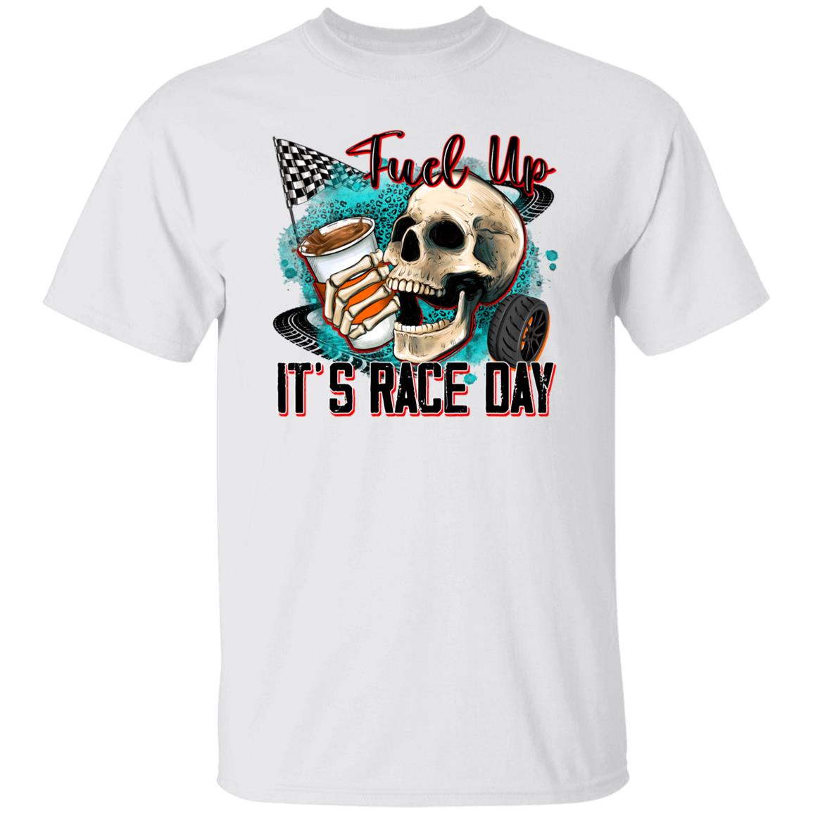 Fuel up its race day T-Shirt gift Skull coffee racer racing girl Unisex tee Sand White Sport Grey-Family-Gift-Planet