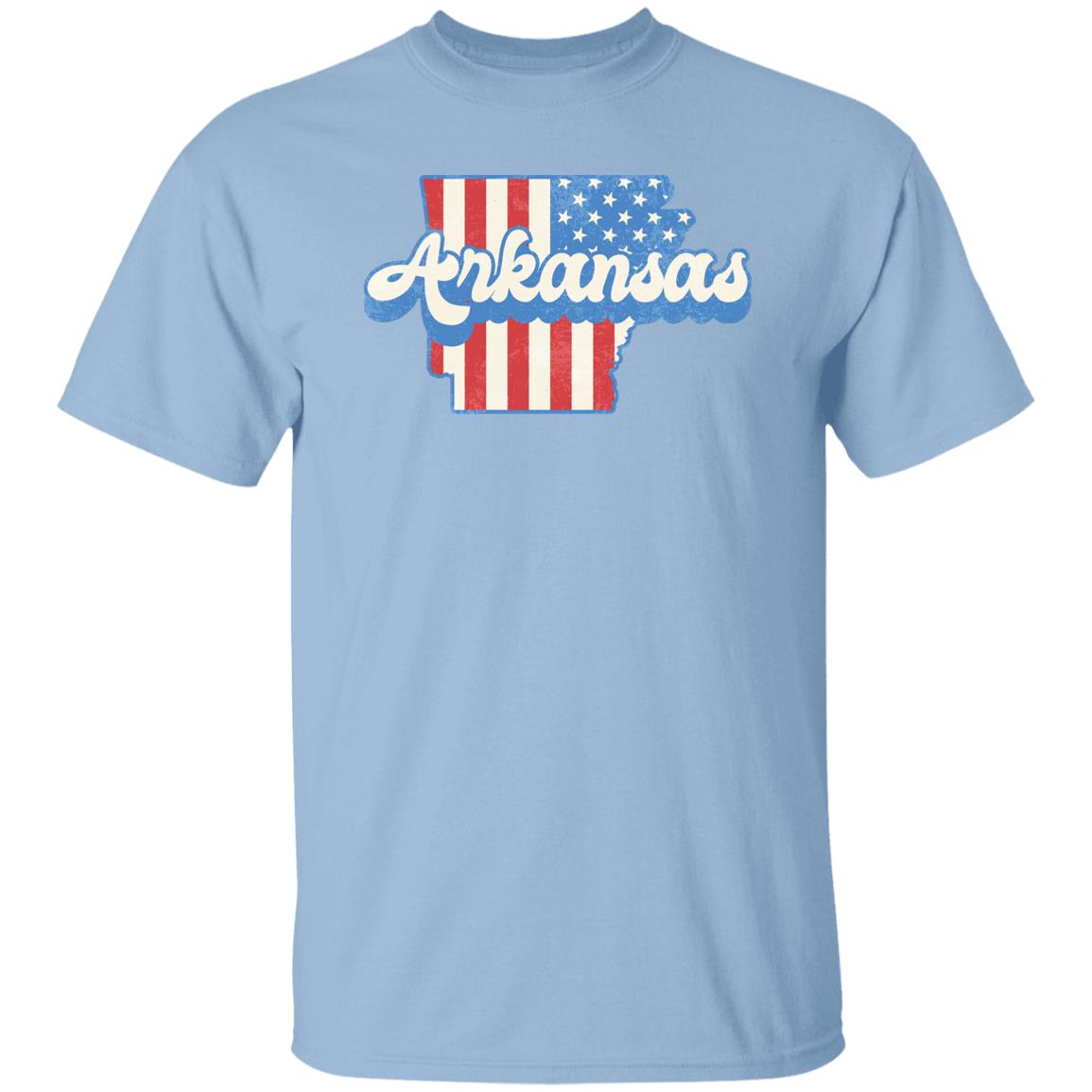 Arkansas US flag Unisex T-Shirt American patriotic AR state tee White Ash Blue-Light Blue-Family-Gift-Planet