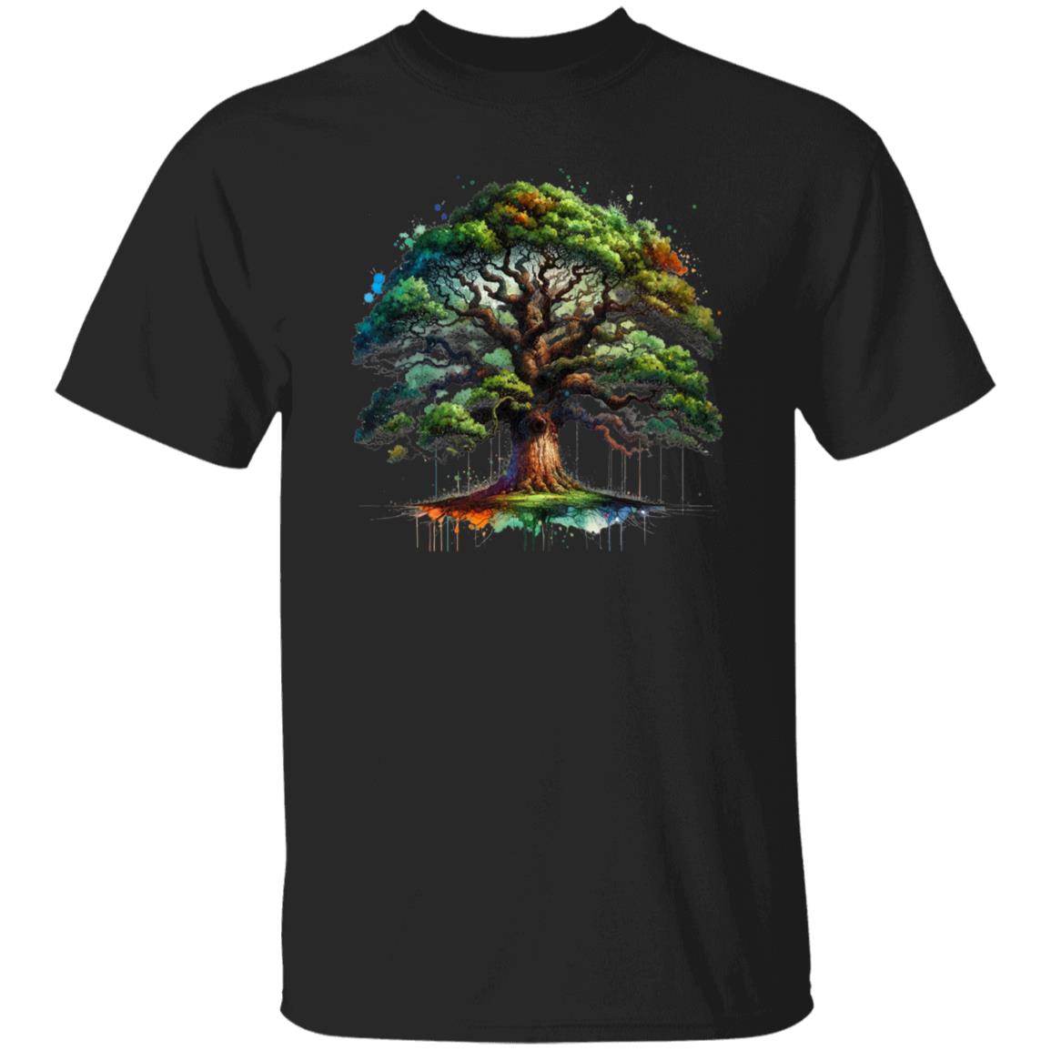 Artistic Oak Tree Color Splash Unisex T-shirt Black Navy Dark Heather-Family-Gift-Planet