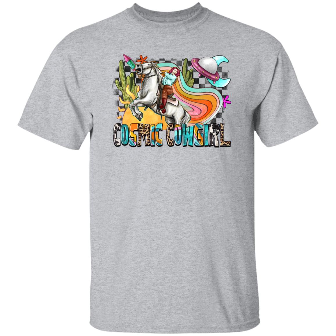 Cosmic cowgirl T-Shirt Alien Texas Western horse cowgirl Unisex tee White Sand Sport Grey-Family-Gift-Planet