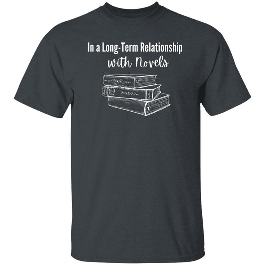 In a Long-term relationship with novels Unisex Tshirt book lover tee Black Dark Heather Navy-Dark Heather-Family-Gift-Planet