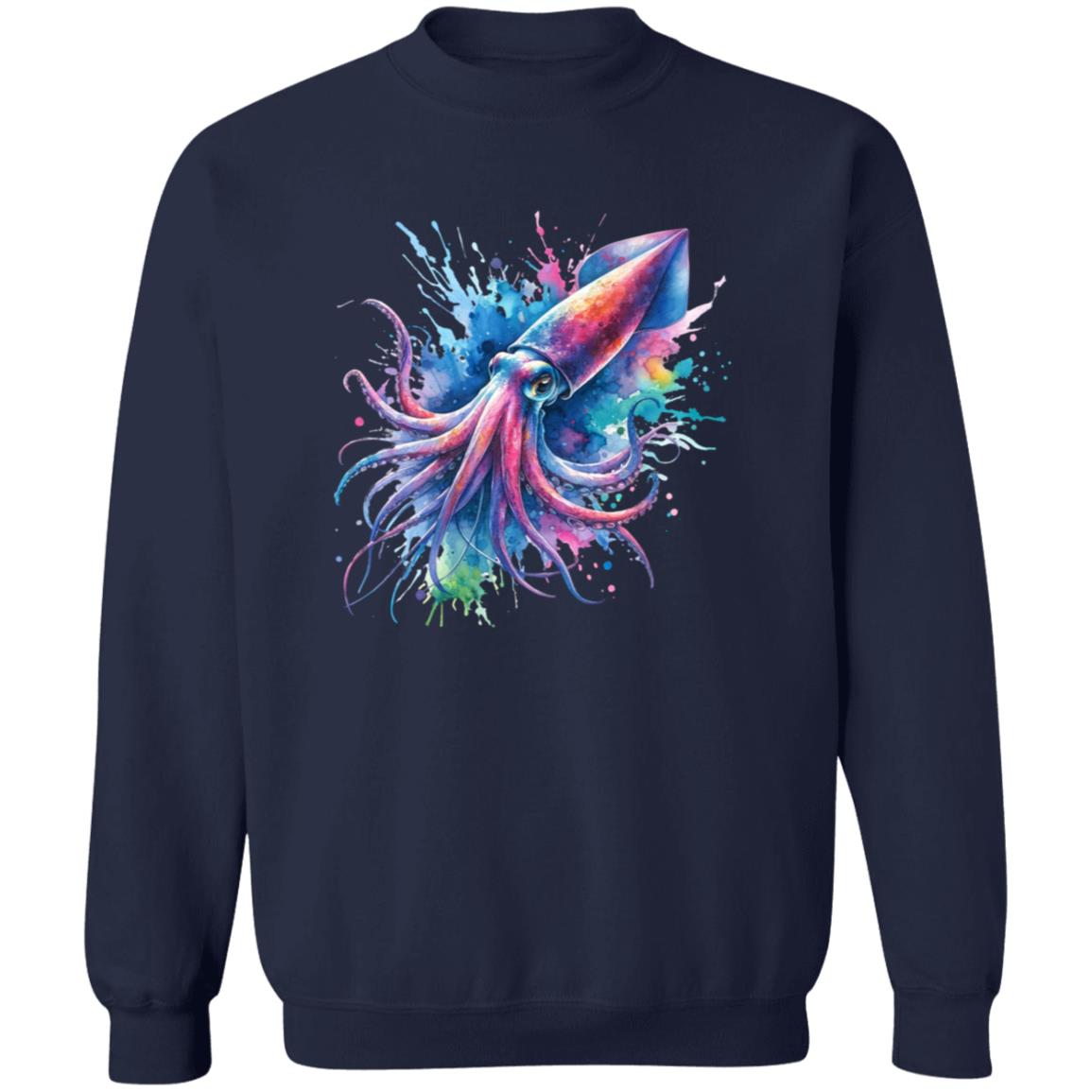 Artistic Squid Color Splash Unisex Sweatshirt Black Navy Dark Heather-Family-Gift-Planet