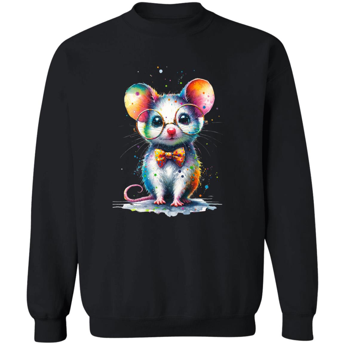 Cute inteligent mouse with glasses Color Splash Unisex Sweatshirt-Family-Gift-Planet