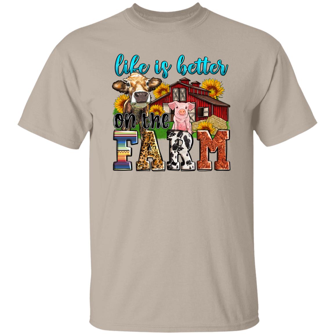 Life is better on the farm T-Shirt gift Cow pig farmer girl Unisex Tee Sand White Sport Grey-Family-Gift-Planet