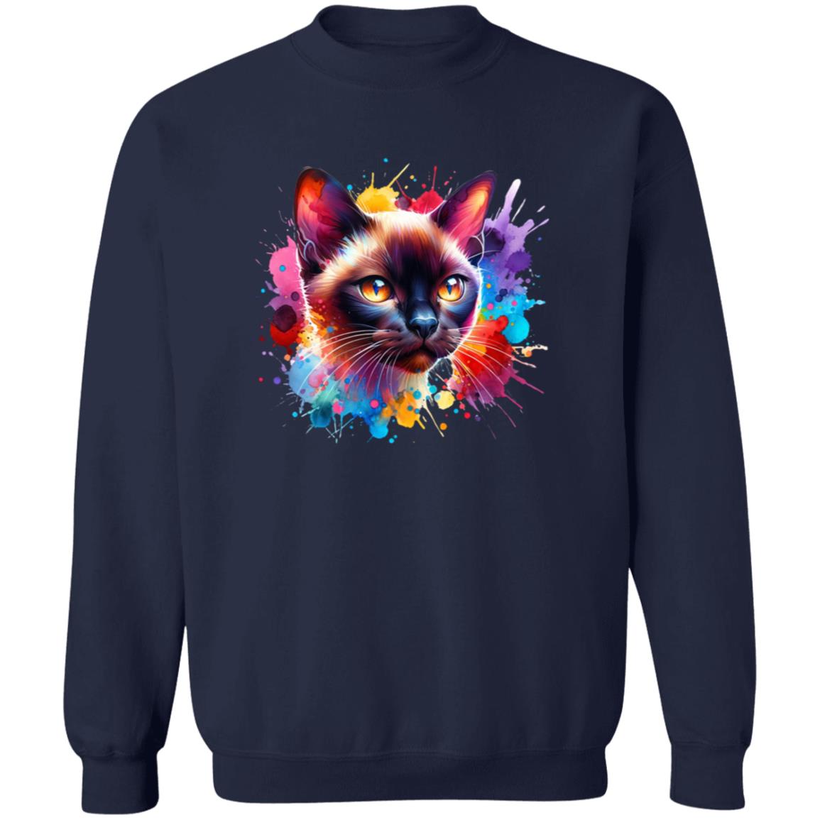 Burmese Cat Color Splash Unisex Sweatshirt Black Navy Dark Heather-Family-Gift-Planet