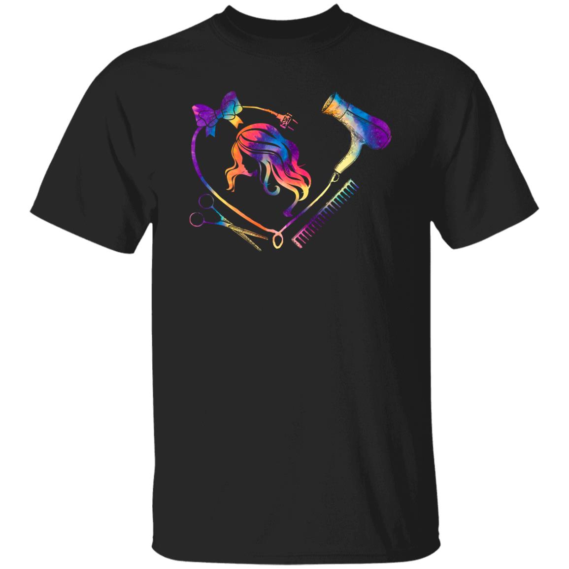 Stylist colorful heart Unisex T-shirt hairdresser haircutter tee black dark heather-Family-Gift-Planet
