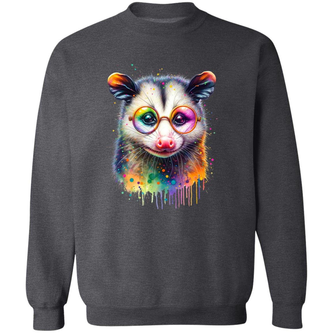 Opossum with glasses Color Splash Unisex Sweatshirt Black Navy Dark Heather-Family-Gift-Planet