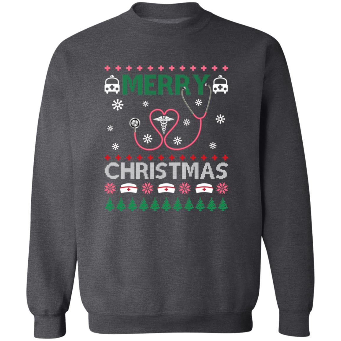 Nurse Christmas Unisex Sweatshirt er nurse Ugly sweater Black Dark Heather-Dark Heather-Family-Gift-Planet