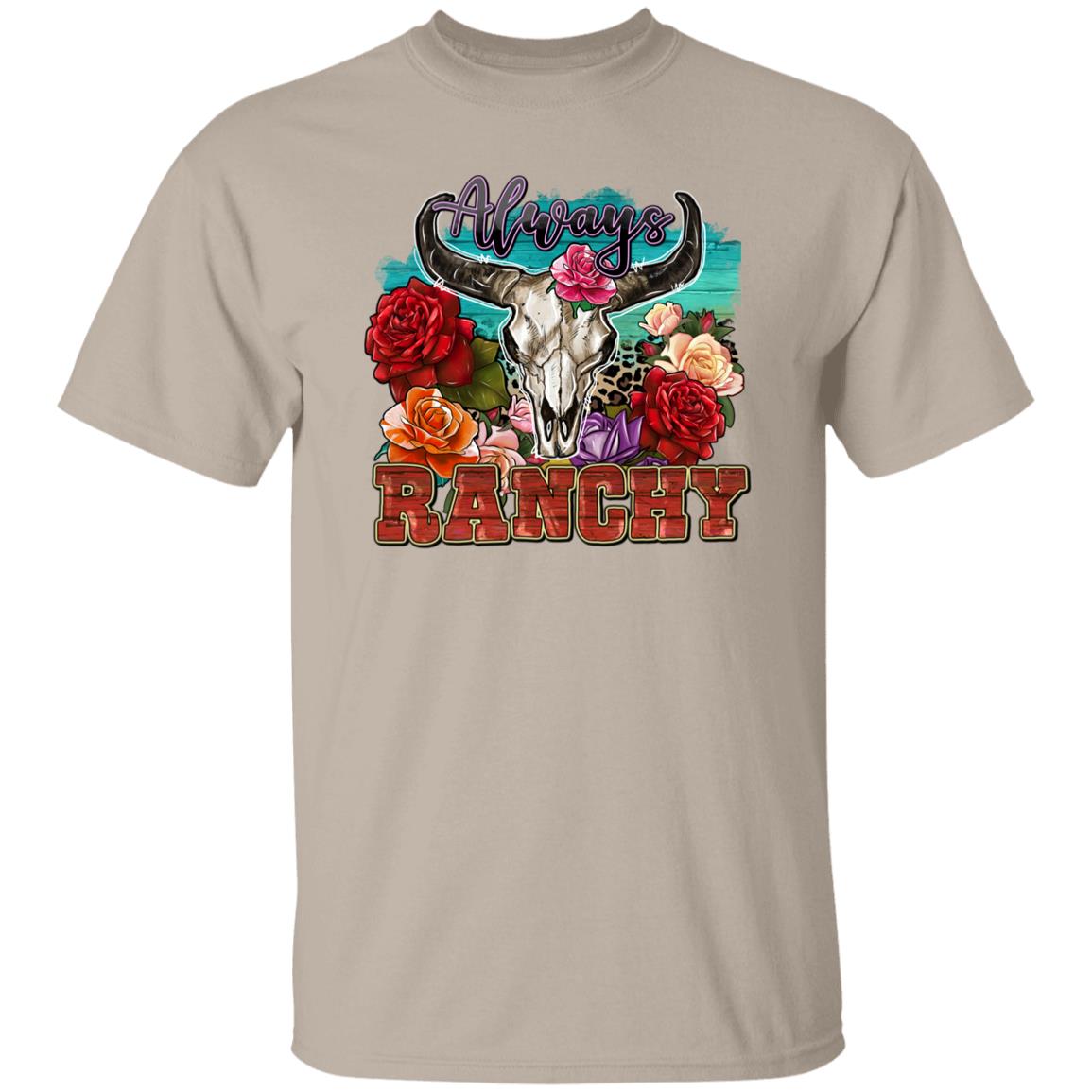 Always Ranchy T-Shirt Texas Western highland cow skull Rancher Unisex tee White Sand Grey-Family-Gift-Planet