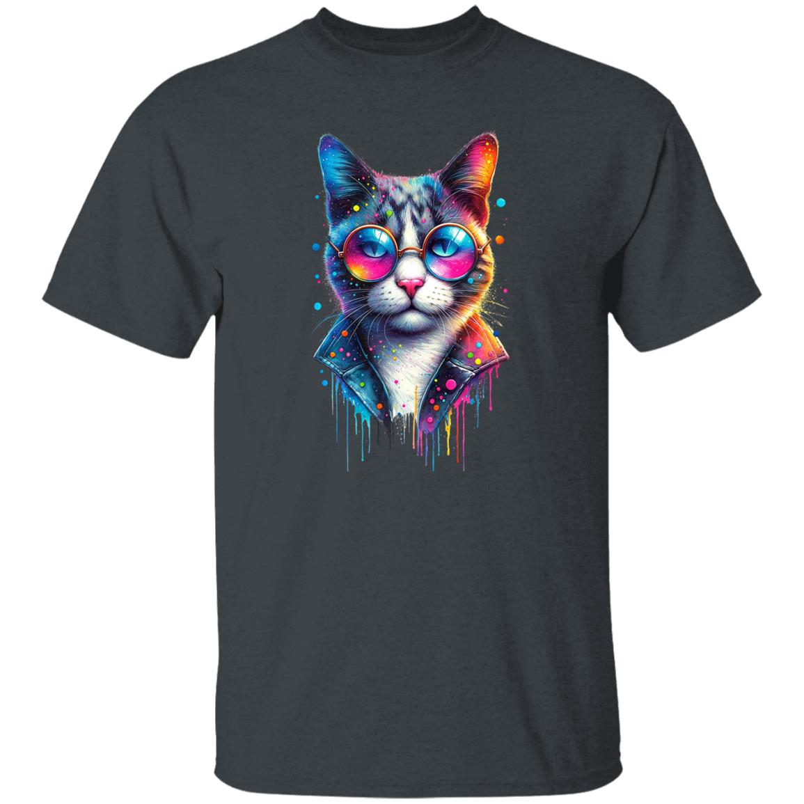 Cool cat with eyeglasses Color Splash Unisex T-shirt Black Navy Dark Heather-Family-Gift-Planet