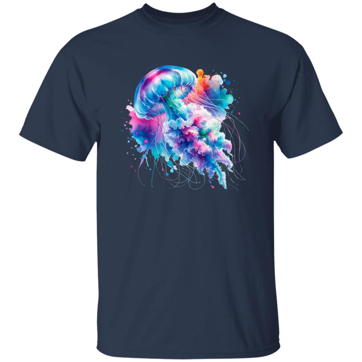 Jellyfish Color Splash Unisex T-Shirt Black Navy Dark Heather-Family-Gift-Planet