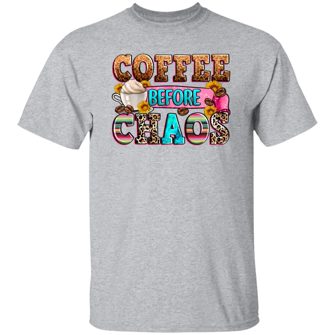 Coffee before chaos T-Shirt Hustle Mom of three Morning coffee Unisex tee White Sand Sport Grey-Family-Gift-Planet