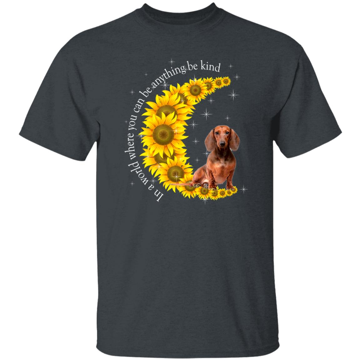 Be kind - dog on sunflower moon Unisex t-shirt gift black navy dark heather-Family-Gift-Planet