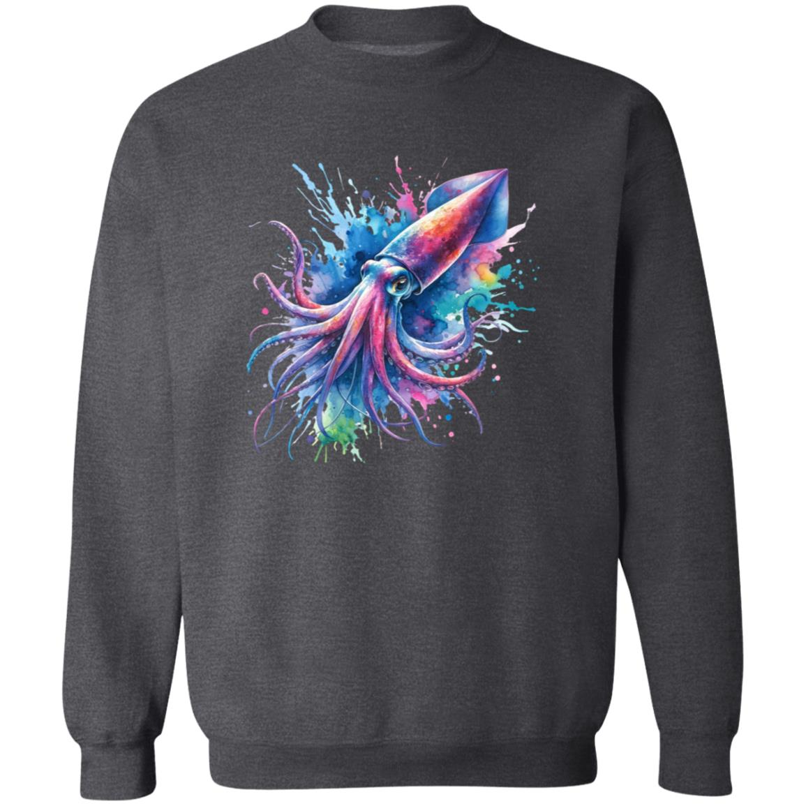 Artistic Squid Color Splash Unisex Sweatshirt Black Navy Dark Heather-Family-Gift-Planet