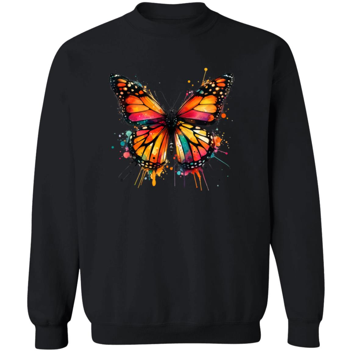 Monarch Butterfly Color Splash Unisex Sweatshirt Black Navy Dark Heather-Family-Gift-Planet