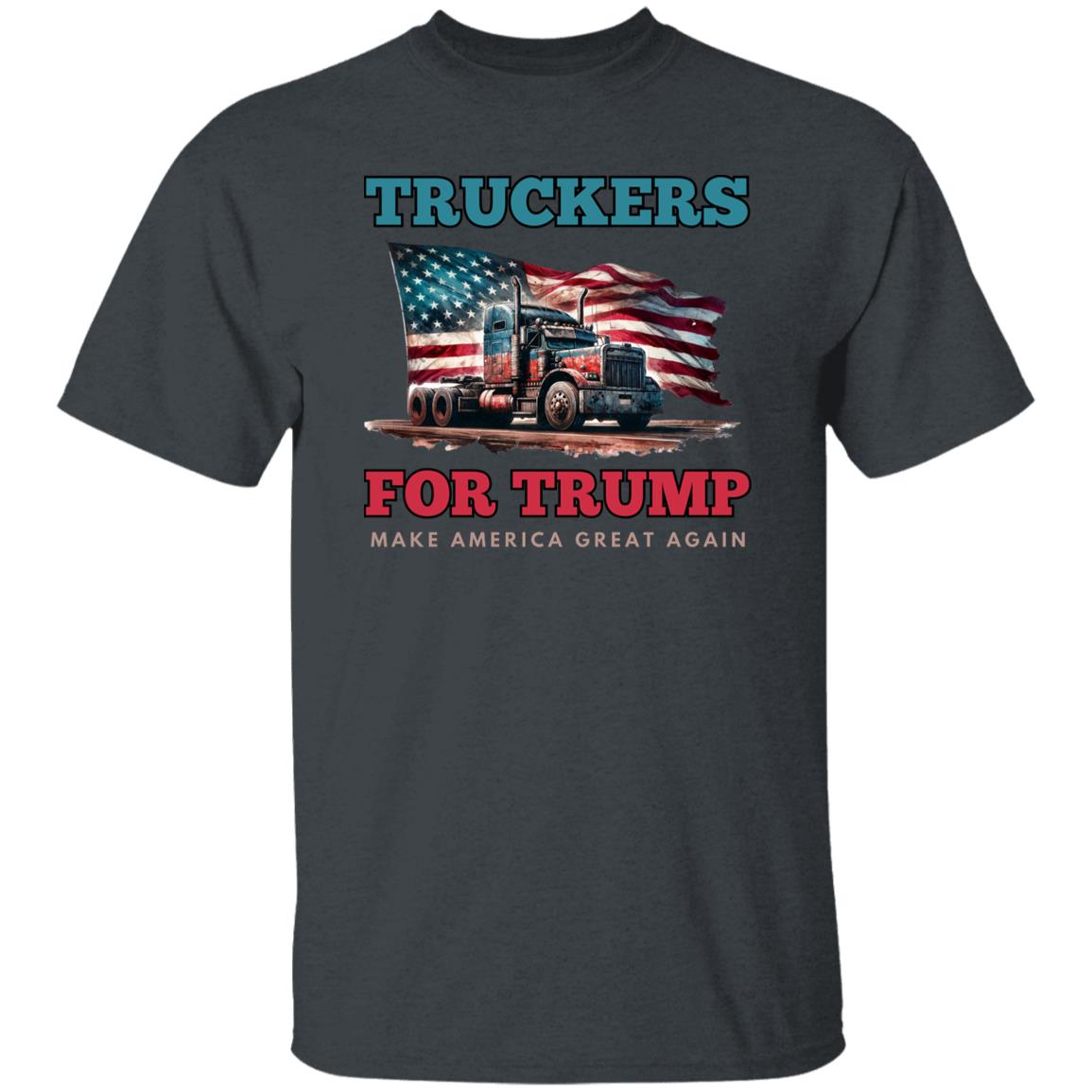 Truckers For Trump T-Shirt America flag truck Unisex tee Black White Dark Heather-Dark Heather-Family-Gift-Planet