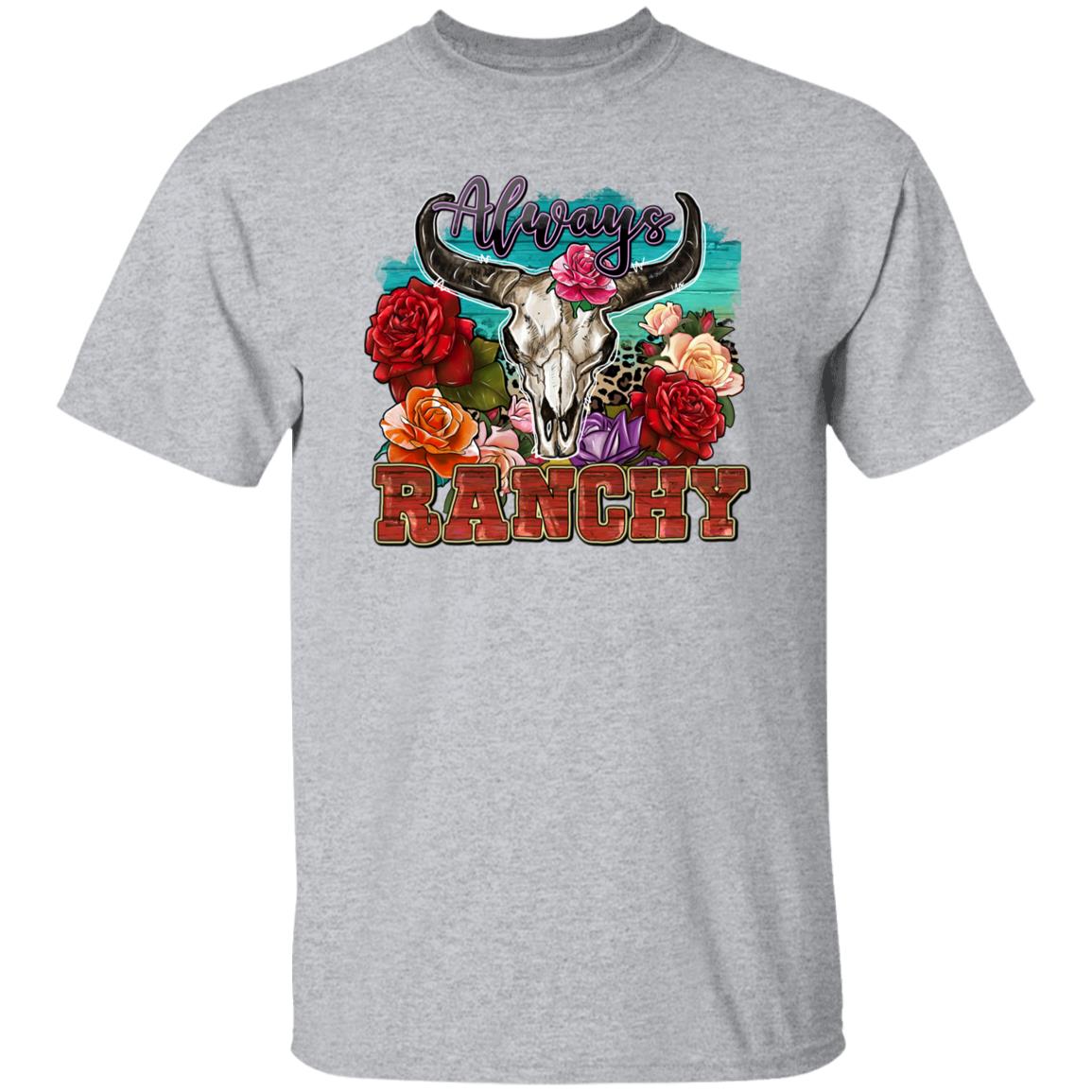 Always Ranchy T-Shirt Texas Western highland cow skull Rancher Unisex tee White Sand Grey-Family-Gift-Planet