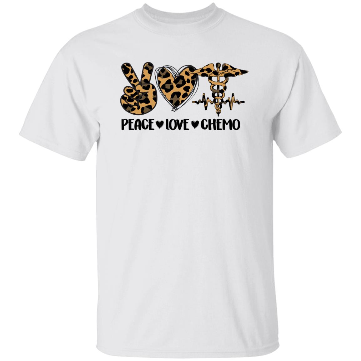 Peace Love Chemo T-Shirt Leopard skin Oncology Chemo nurse squad Unisex Tee Sand White Sport Grey-Family-Gift-Planet