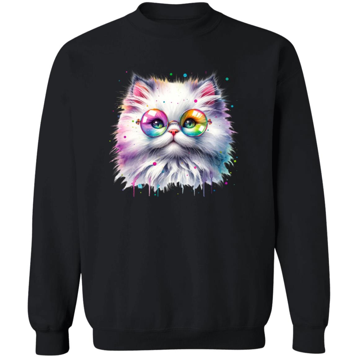 Fluffy kitten with glasses Color Splash Unisex Sweatshirt Black Navy Dark Heather-Family-Gift-Planet