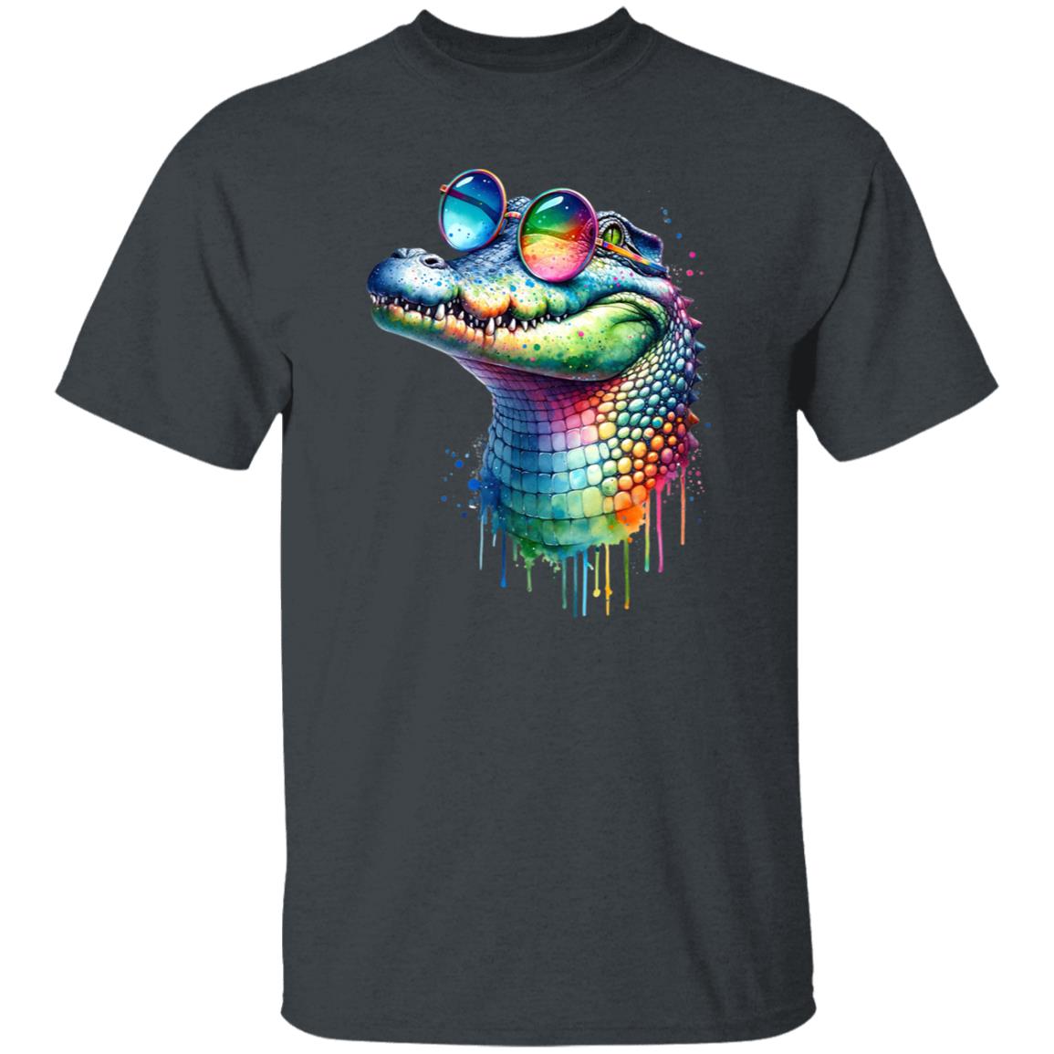 Cool crocodile with eyeglasses Color Splash Unisex T-shirt Black Navy Dark Heather-Family-Gift-Planet