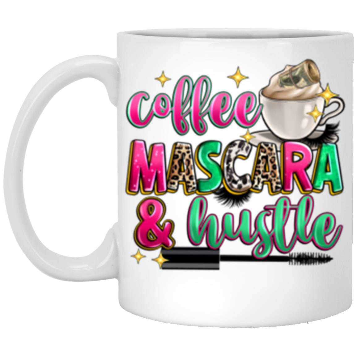 Coffee mascara and hustle 11oz White Mug gift Make-up artist brow tech esthetician coffee cup-White-Family-Gift-Planet