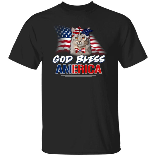 God bless America T-Shirt gift US flag Cat mom Unisex Tee Black Navy Dark Heather-Black-Family-Gift-Planet
