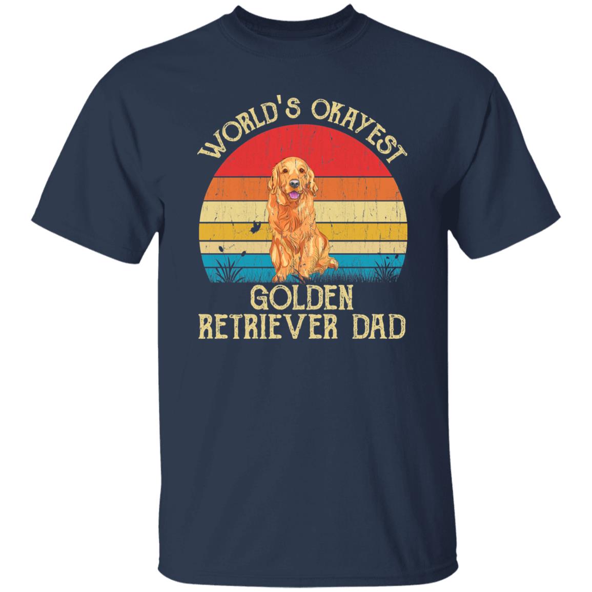 World's Okayest Golden retriever dad Retro Style Unisex T-shirt Black Navy Dark Heather-Navy-Family-Gift-Planet