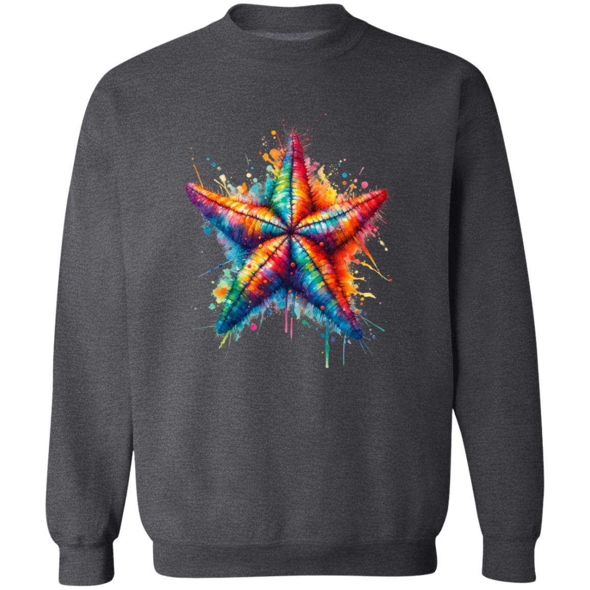 Artistic Sea Star Color Splash Unisex Sweatshirt Black Navy Dark Heather-Family-Gift-Planet