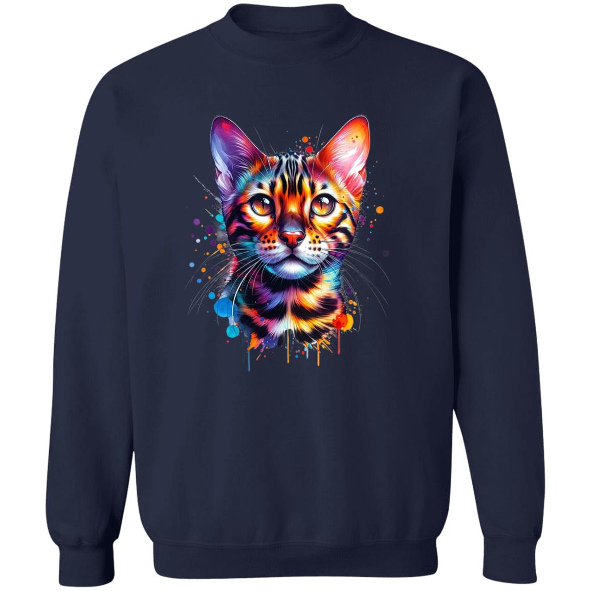 Bengal Cat Color Splash Unisex Sweatshirt Black Navy Dark Heather-Family-Gift-Planet