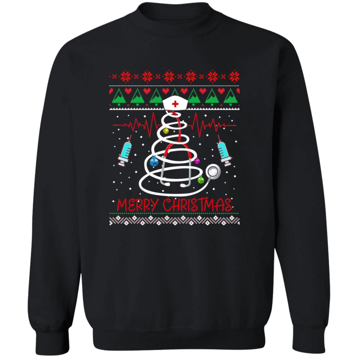 Nurse Christmas tree Unisex Sweatshirt Ugly sweater Black Dark Heather-Family-Gift-Planet