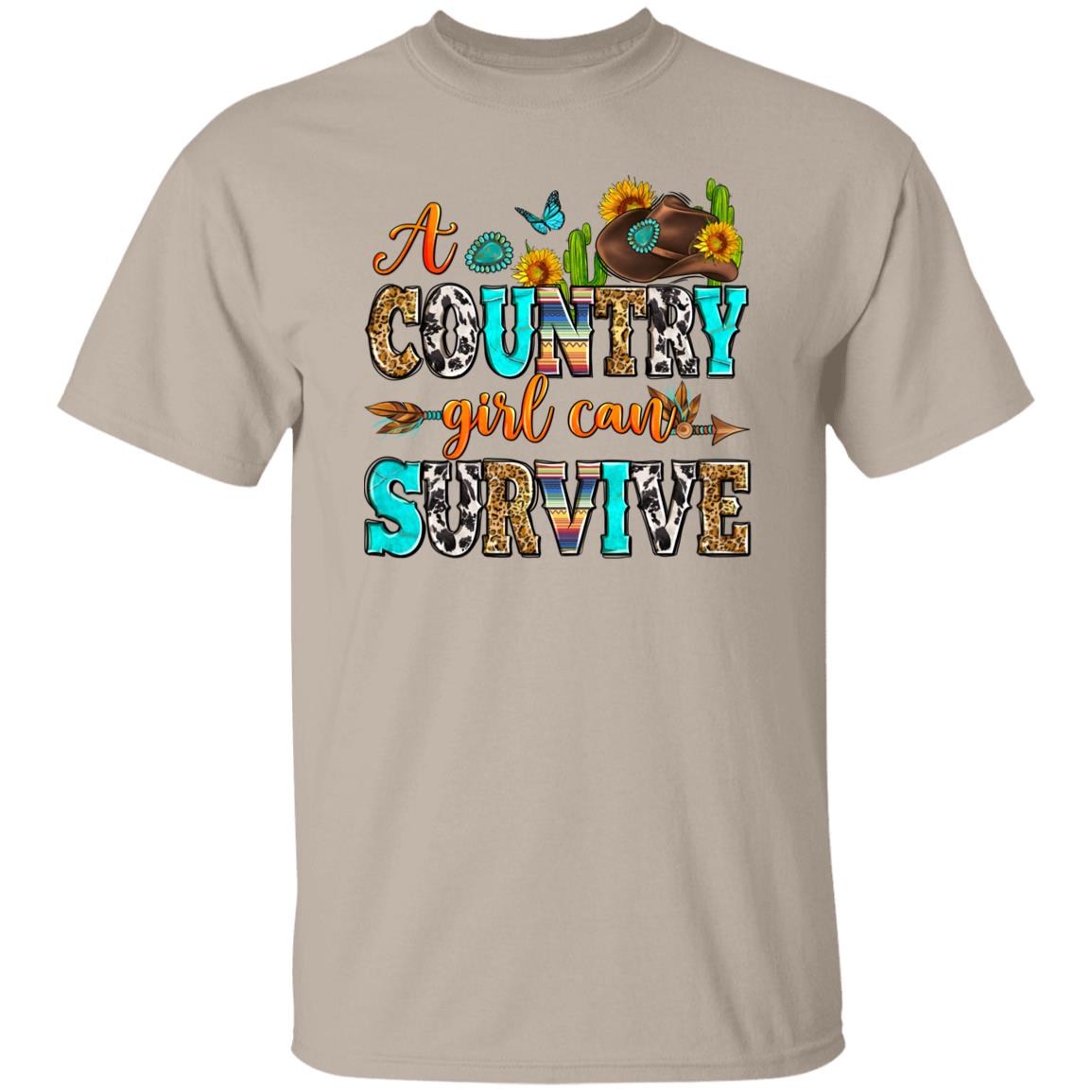 A country girl can survive T-Shirt Texas Western girl Unisex tee White Sand Grey-Family-Gift-Planet