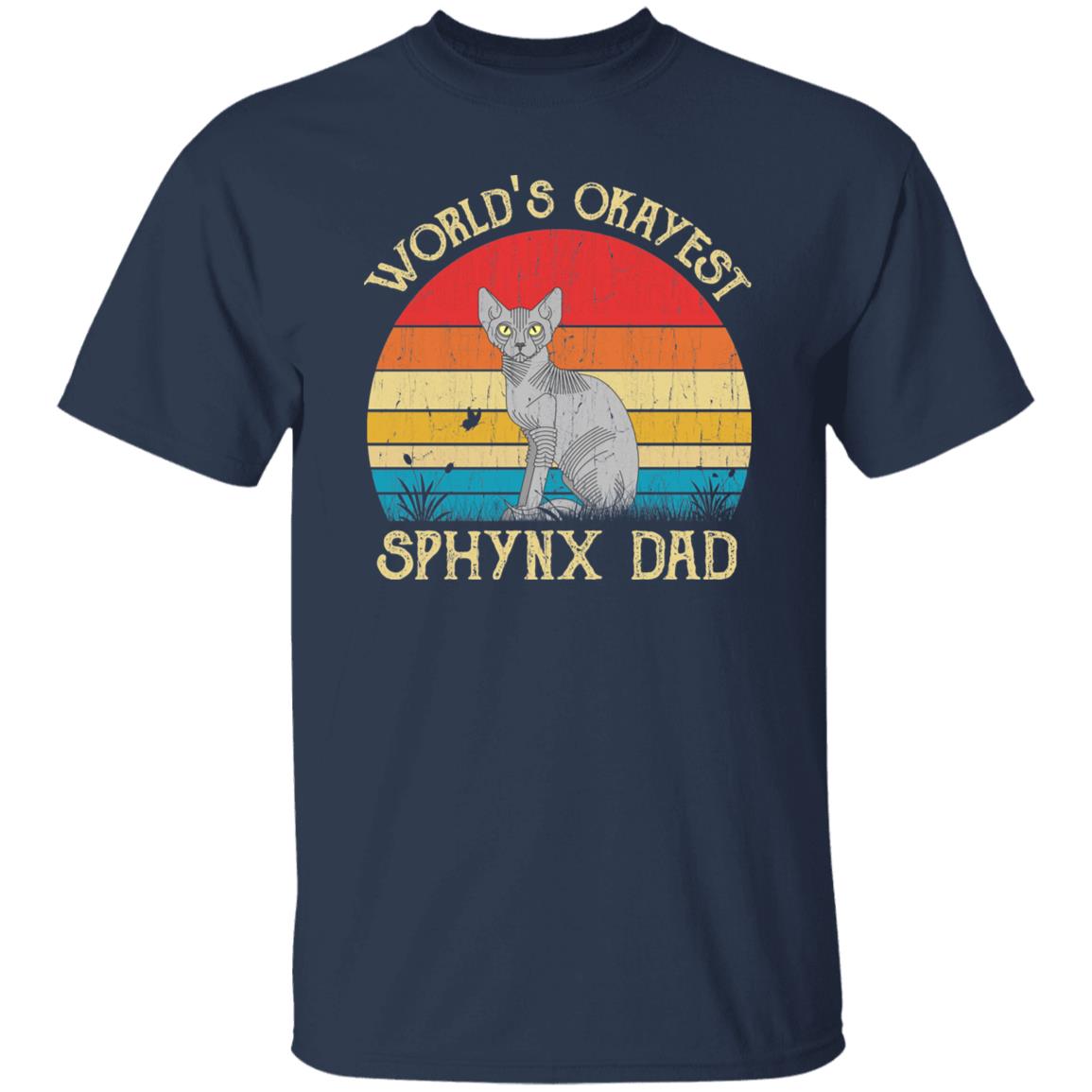 World's Okayest Sphynx dad Retro Style Unisex T-shirt Black Navy Dark Heather-Navy-Family-Gift-Planet
